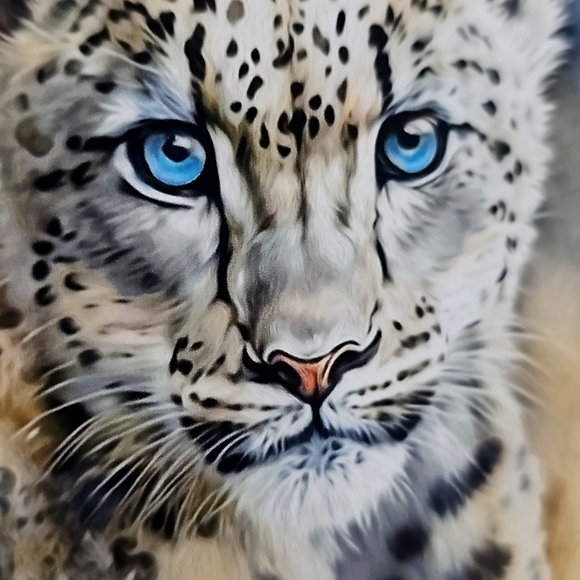 4x6 Snow Leopard Blue Eyes Portrait Watercolor Fantasy Art Oil Painting Print - Picture 3 of 5